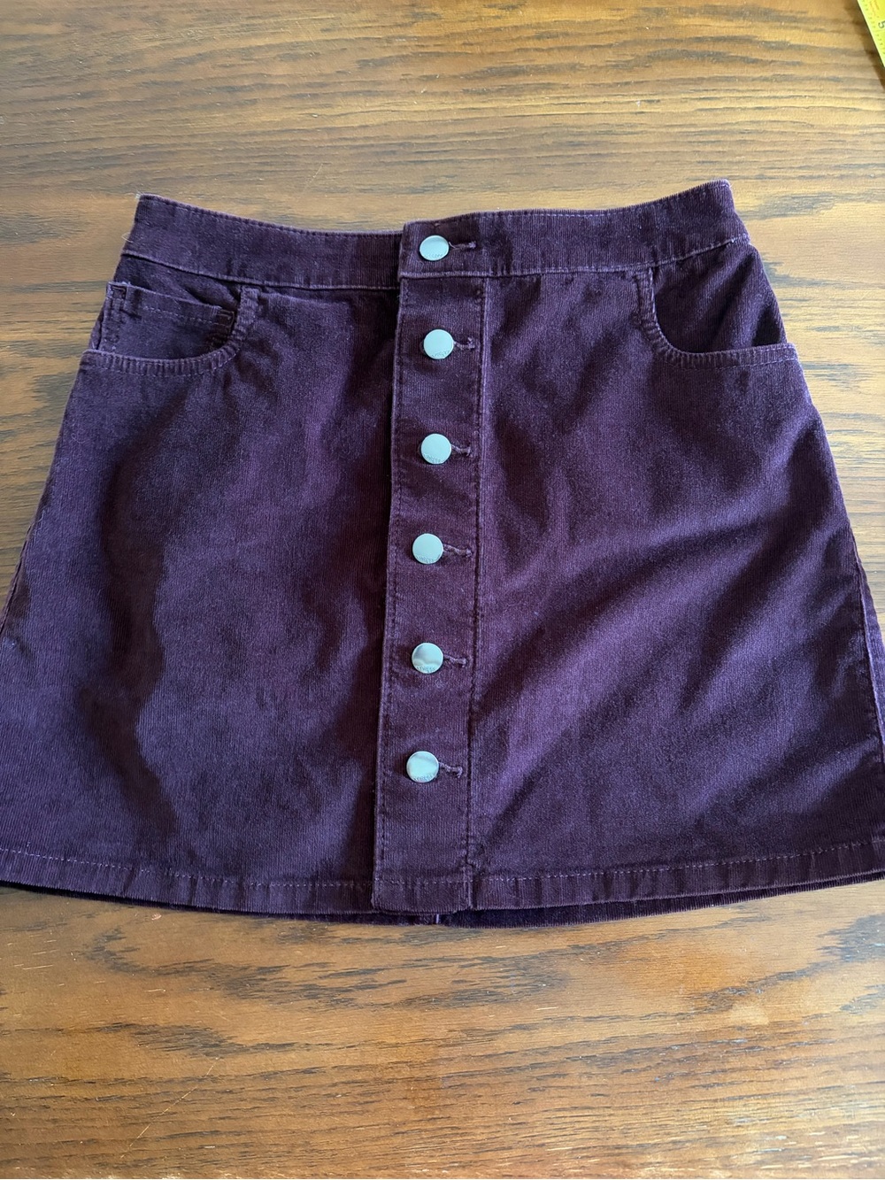 Express Women’s Button-Front Corduroy Mini Skirt in Deep Plum